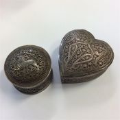 A good Indian silver heart shaped box decorated wi
