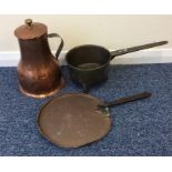 An Antique bronze three legged skillet, together w