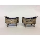 A pair of good Georgian boat shaped salts complete