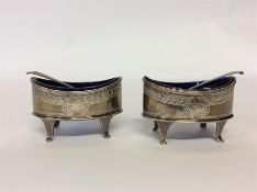 A pair of good Georgian boat shaped salts complete