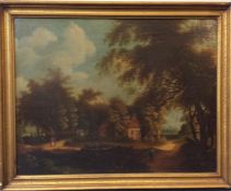 A 19th Century oil painting of a wooded pathway an