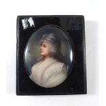 A 19th century miniature watercolour on porcelain head and shoulders portrait of Mrs Bridgwater