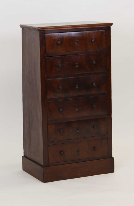 A 19th century French mahogany Wellington-type chest with six drawers on a plinth base, w. - Image 3 of 5