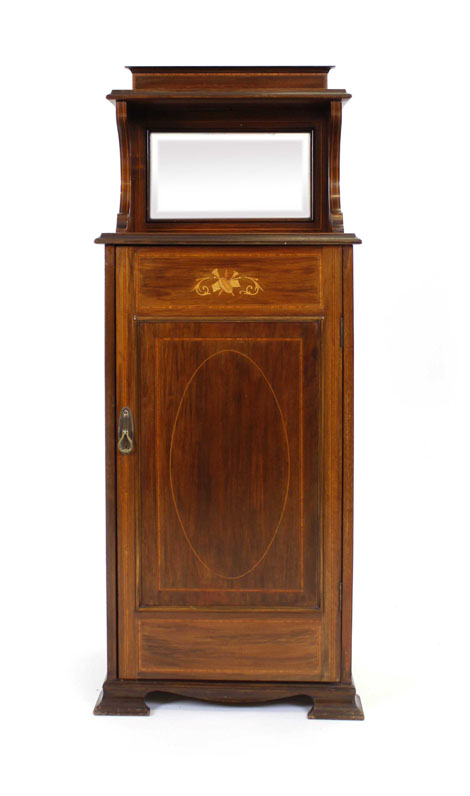 A late Victorian mahogany and satin-walnut crossbanded music cabinet,