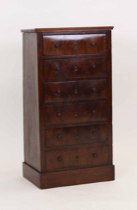 A 19th century French mahogany Wellington-type chest with six drawers on a plinth base, w. - Image 2 of 5