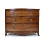 A 19th century mahogany bow fronted chest of three graduated drawers on splayed feet, w.