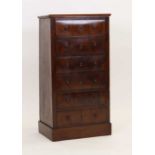 A 19th century French mahogany Wellington-type chest with six drawers on a plinth base, w.