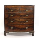 A Victorian mahogany bow fronted chest of two short over three long drawers on bracket feet, w.