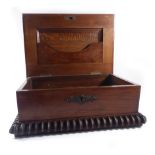 A 19th century walnut stationary box with hoop carved edges on a matching plinth base, w.