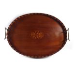 An Edwardian mahogany and marquetry butlers' tray, l.