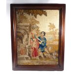 A mid-19th century needlepoint tapestry of Classical form depicting a courting couple, 49.