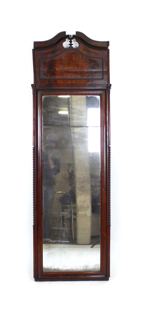 A 19th century mahogany pier mirror with an architectural pediment and turned pilasters, - Image 2 of 4