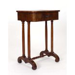A 19th century mahogany and strung sewing table, the single drawer with a fitted interior,