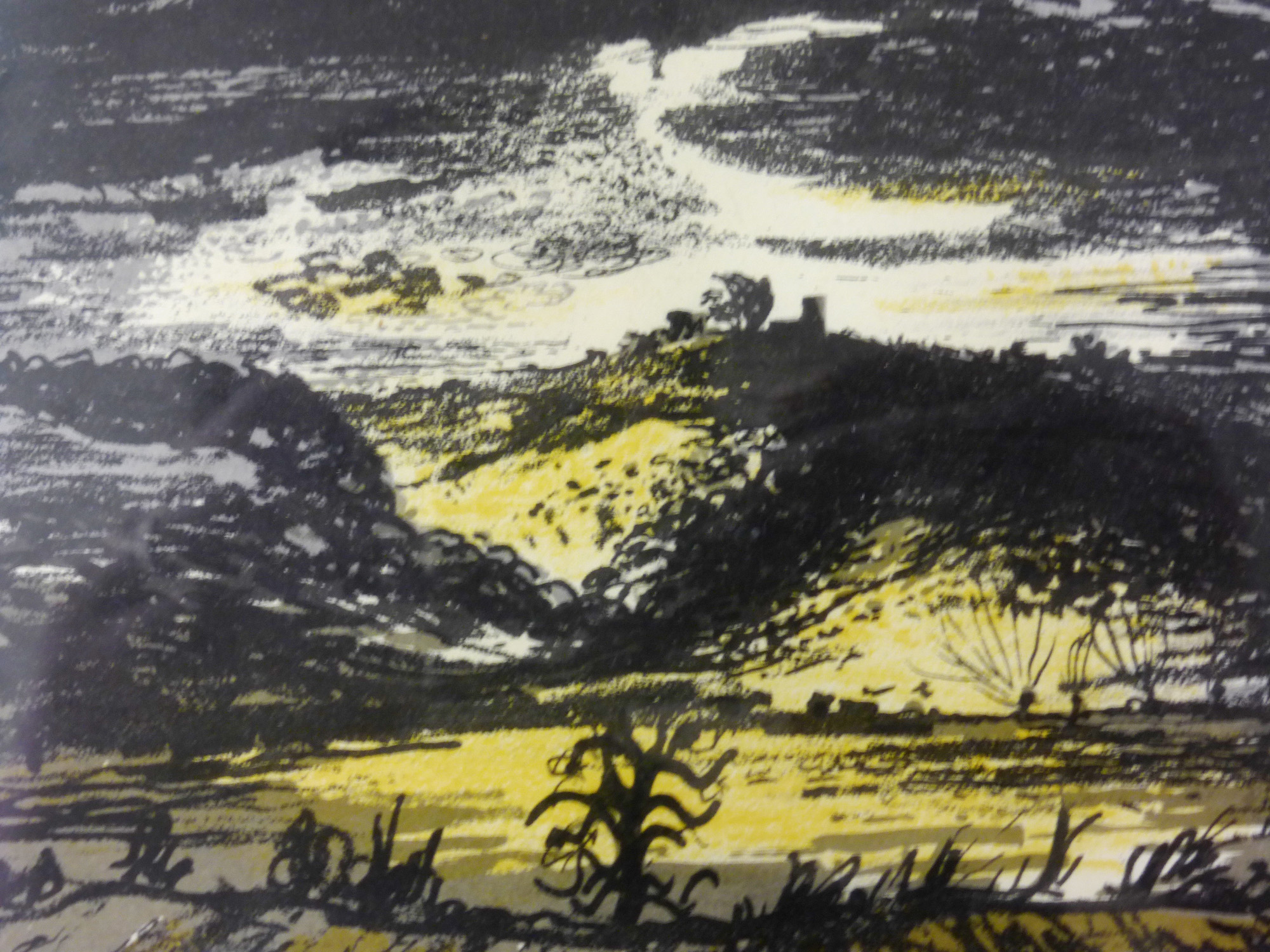 After John Piper (1903-1992), a landscape, lithographic print, 12 x 17 cm,