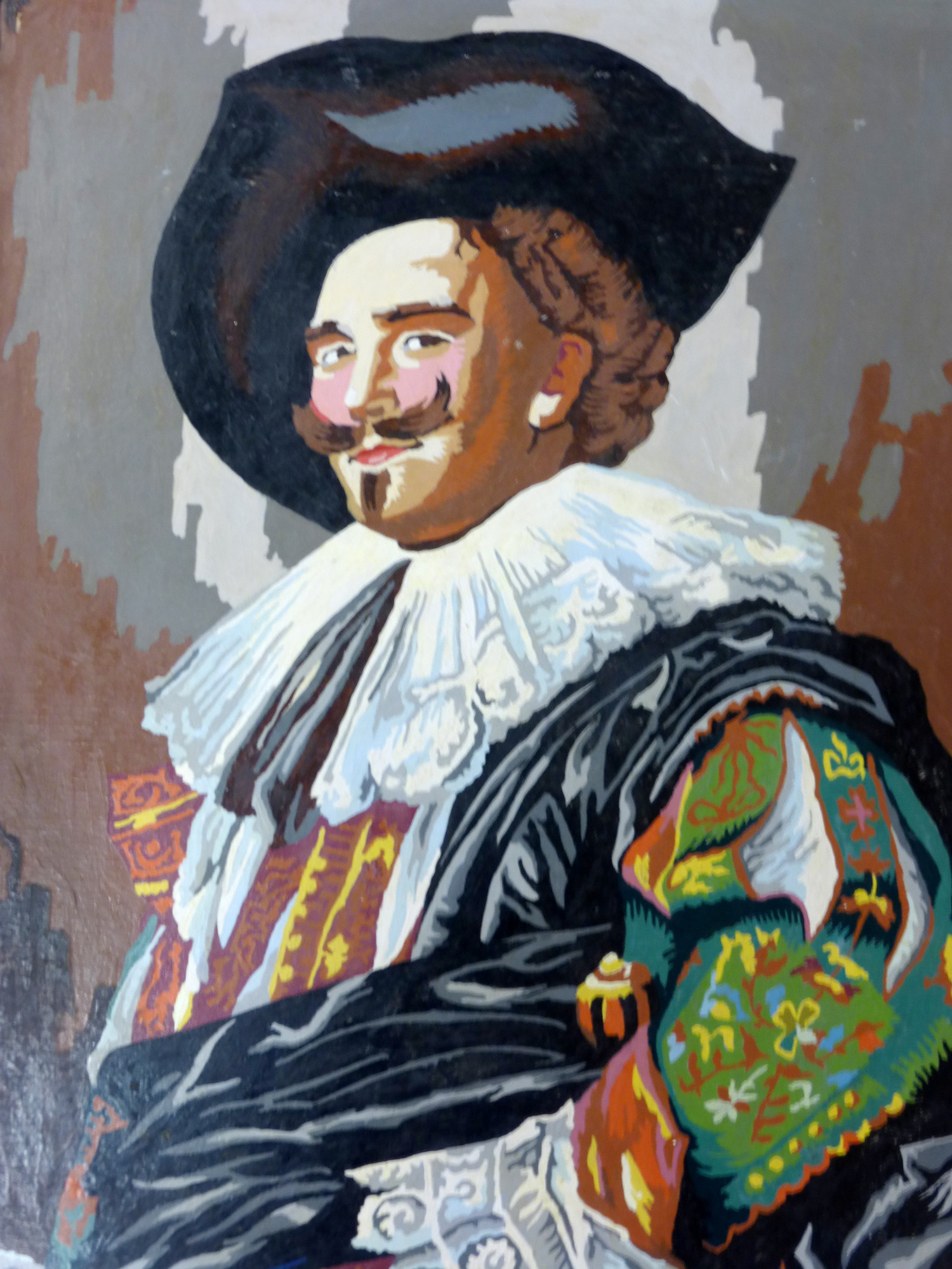 1960/70's School, a head and shoulders portrait of a cavalier, acrylics on board, 44 x 34 cm,