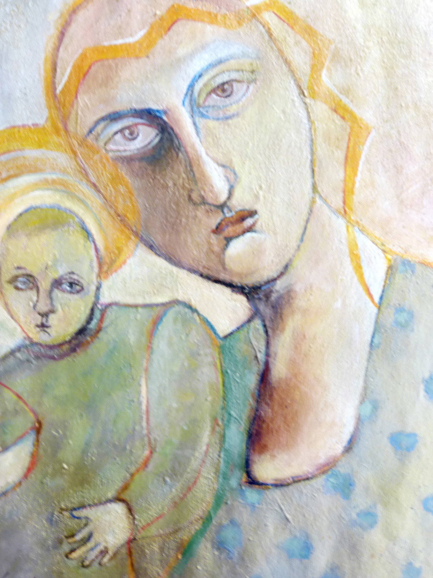 Late 20th Century School, a stylised study of the Madonna and child, signed and dated '92,