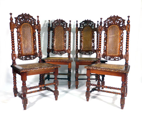 A set of ten reproduction Charles II-type beech and bergere highback dining chairs - Image 3 of 3
