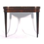 A 19th century walnut and crossbanded tea table, the folding top over four square tapering legs, w.