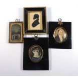 A group of 19th century miniature portraits including two watercolour head and shoulder portraits