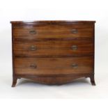 A 19th century mahogany bow fronted chest of three graduated drawers on splayed feet, w.