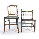 A gilt painted and upholstered parlour chair together with a similar corner chair