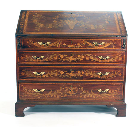 A Sheraton-type mahogany, marquetry and brass mounted bureau, - Image 3 of 3