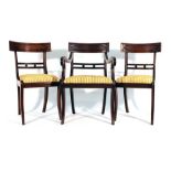 A set of eleven 19th century Regency-type mahogany and upholstered dining chairs including on
