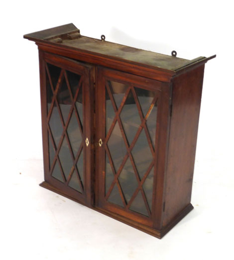 A 19th century mahogany and astral glazed wall cabinet with two shelves, w.