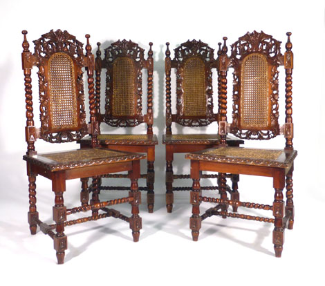 A set of ten reproduction Charles II-type beech and bergere highback dining chairs - Image 2 of 3