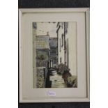 Ed Robinson (Newlyn School), 'Sqeezy-Belly Alley, Port Isaac', signed and inscribed, watercolour,