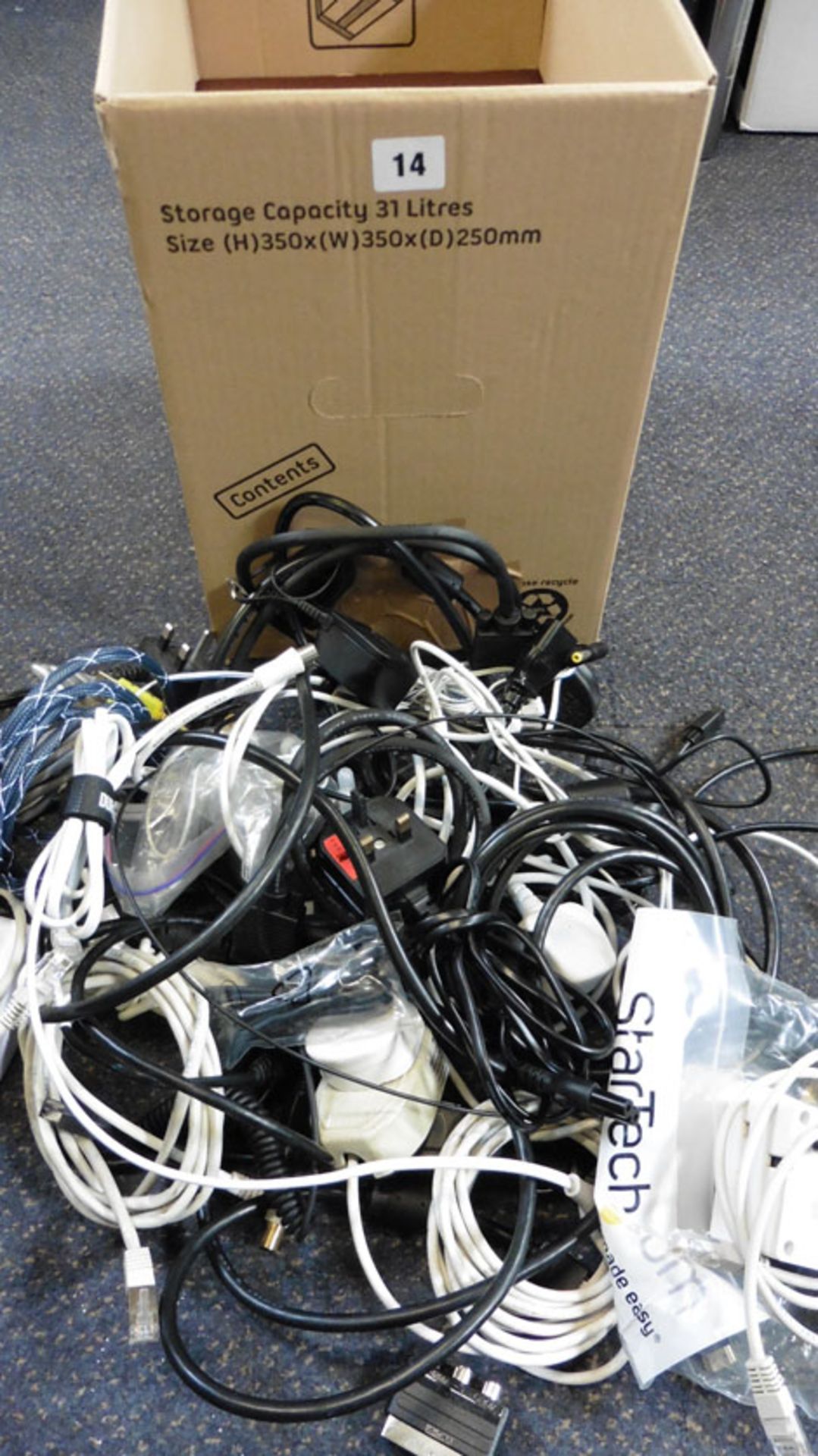 2 boxes of assorted cables, AV cables, USB, computing cables and psu etc *VAT will not be added to