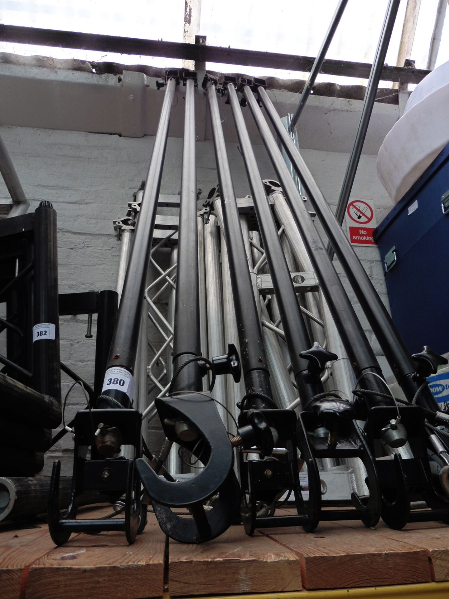 6 approx 1.8m black lighting rig bars with clamps