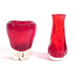 A Whitefriars ruby cased glass vase, h.