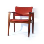 A Danish teak and red leather desk armchair by Komfort CONDITION REPORT: