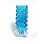 Geoffrey Baxter for Whitefriars, a 'Zig Zag' vase in kingfisher blue, 9761, h. 15.