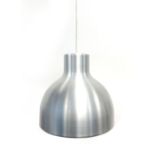 A large pair of spun aluminum pendant ceiling lights with perspex diffusers CONDITION