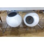 A pair of 1960's 'Sputnik' style speakers on metal legs CONDITION REPORT: Exteriors