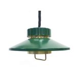 A Danish green enamelled and brass coloured pull-down ceiling light CONDITION REPORT: