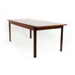 A 1960's Danish rosewood and crossbanded coffee table of rectangular form on square canted legs,