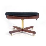 A G-Plan 1960's rosewood and brass mounted four-star footstool with a black leather seat