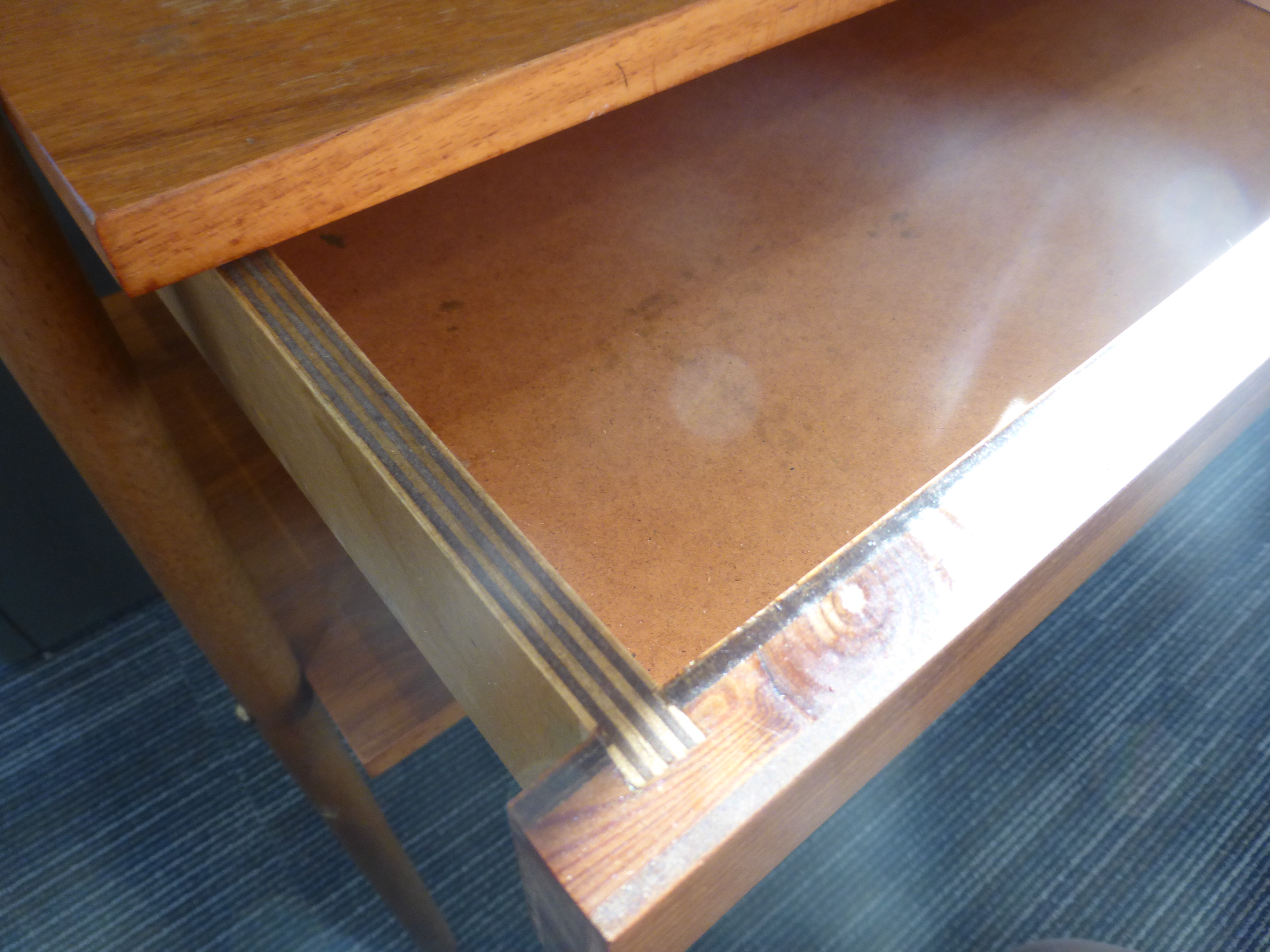 A pair of 1970's Swedish teak single drawer bedside cabinets on beech tapering legs, w. - Image 7 of 14