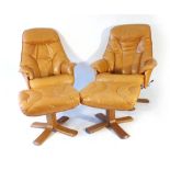 A Swedish stressless lounge suite including a two seater sofa,