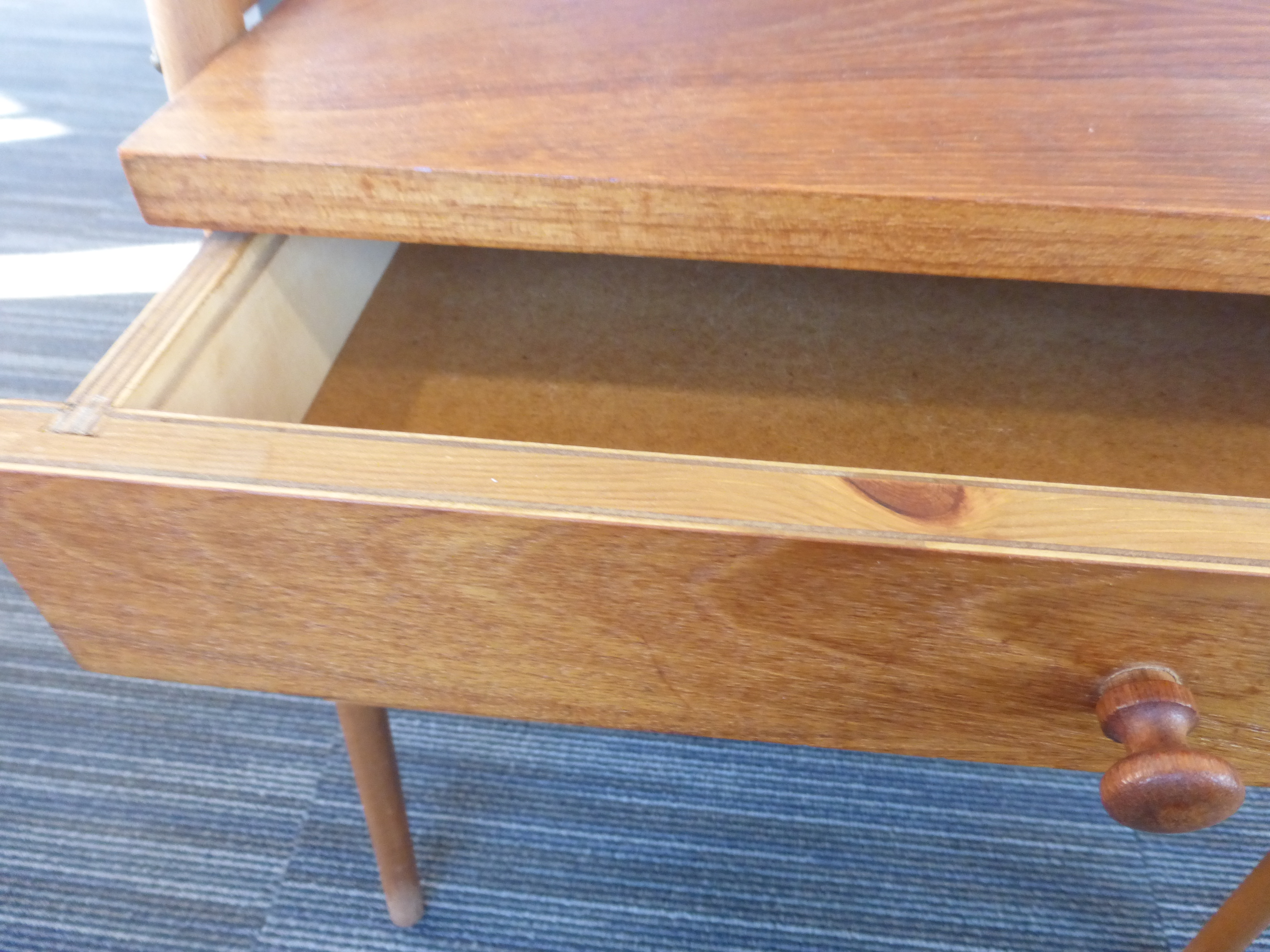 A pair of 1970's Swedish teak single drawer bedside cabinets on beech tapering legs, w. - Image 12 of 14