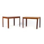 A pair of Swedish 1960's rosewood and crossbanded side tables on curved legs,