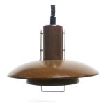 A Danish brown enamelled pull-down ceiling light with a brass handle CONDITION REPORT:
