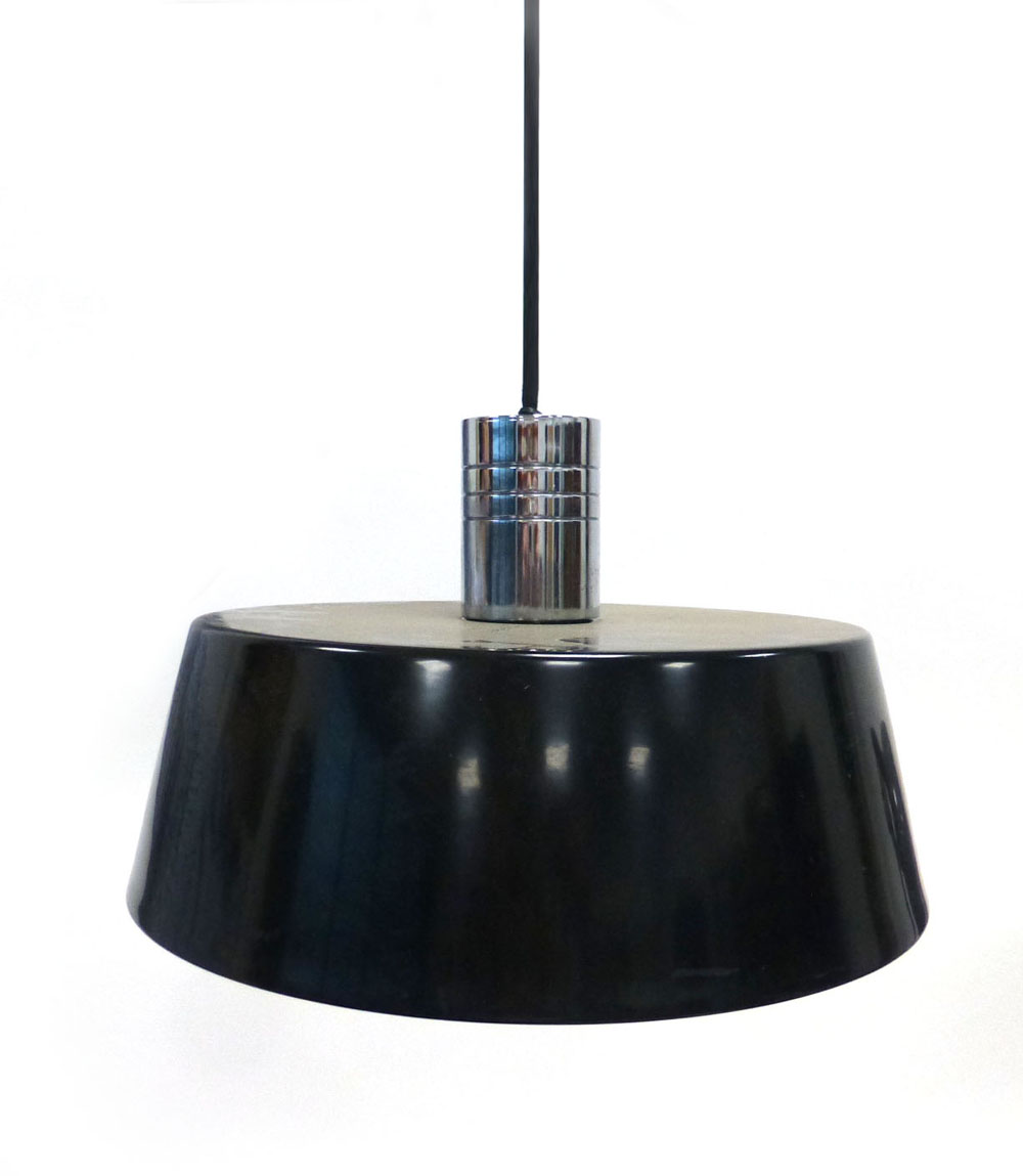 A black enamelled ceiling light of squat form CONDITION REPORT: Working order