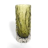 Geoffrey Baxter for Whitefriars, a medium 'Bark' vase in sage green, 9690, h.