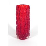 Geoffrey Baxter for Whitefriars, a medium 'Bark' vase in red, 9690, h.