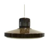A 1970's brown enamelled squat ceiling light with a perspex diffuser