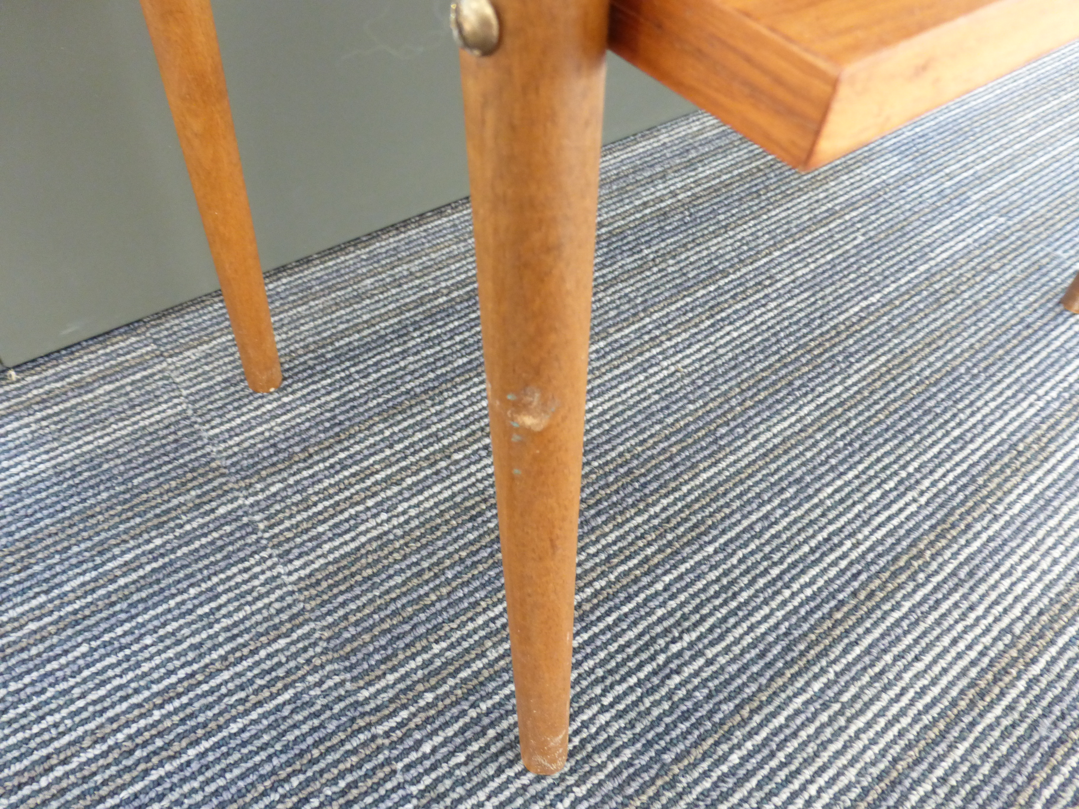 A pair of 1970's Swedish teak single drawer bedside cabinets on beech tapering legs, w. - Image 2 of 14